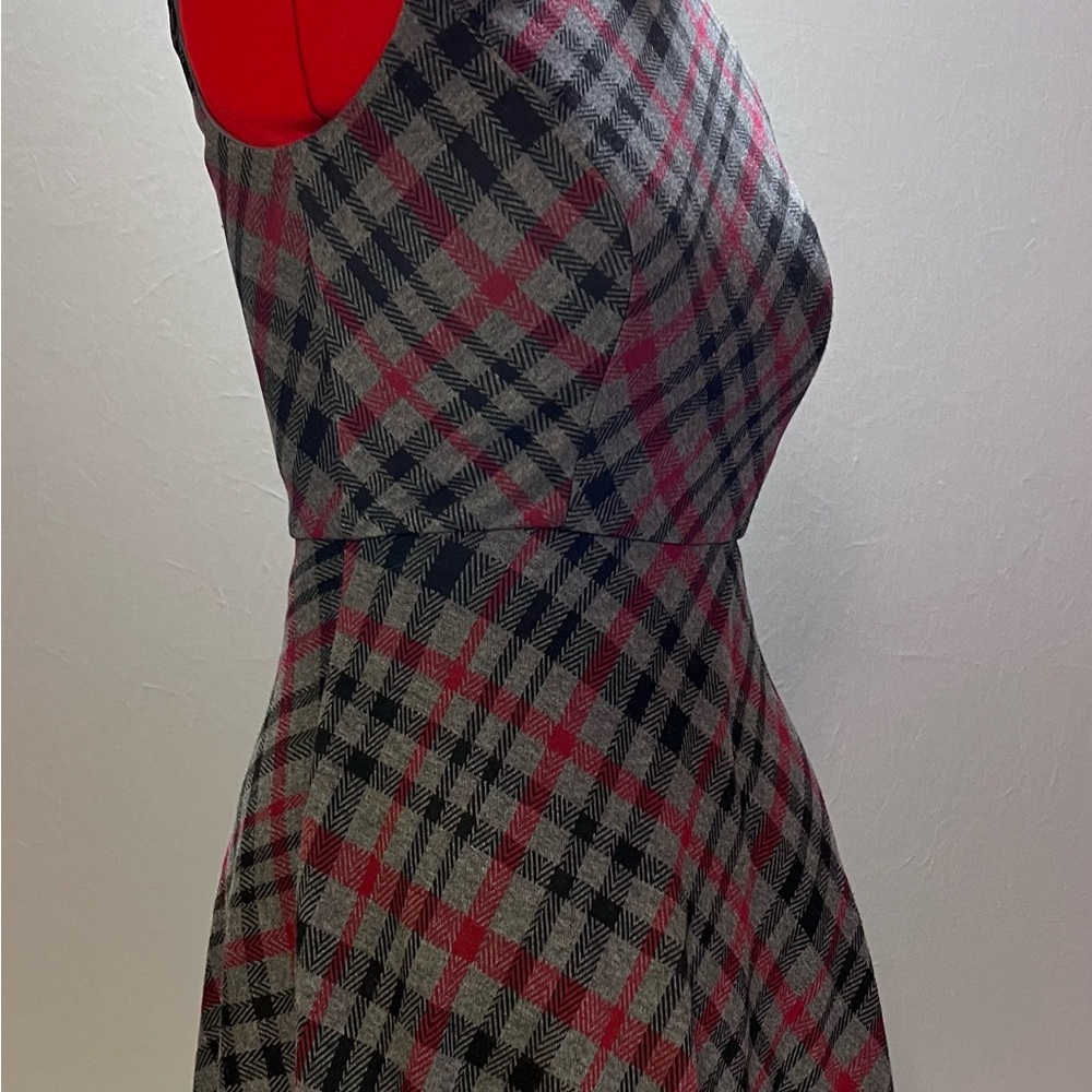 Maggy London Red and Gray Plaid Midi Dress - Picture 4 of 7